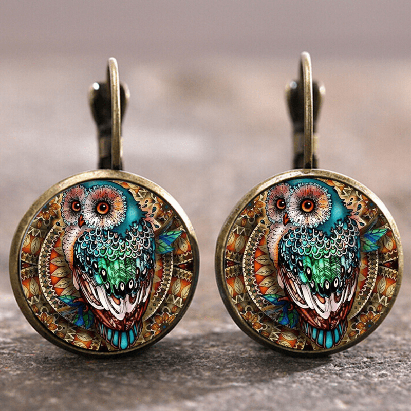 Σκουλαρίκια σε σχήμα κουκουβάγιας από vintage κρύσταλλο