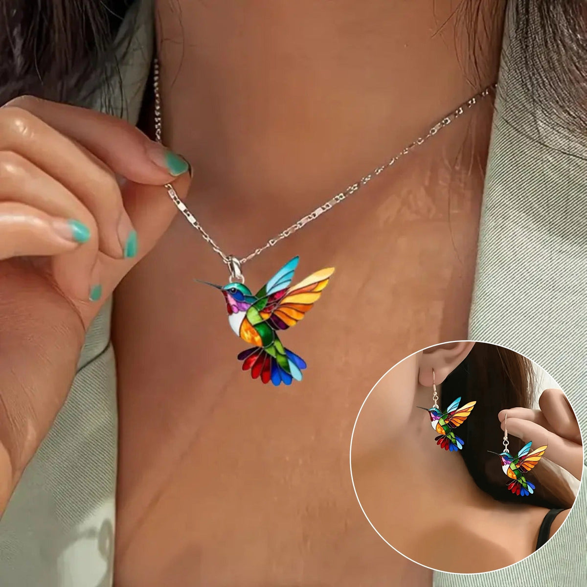 Parure Colibri Élise – Collier et boucles d’oreilles